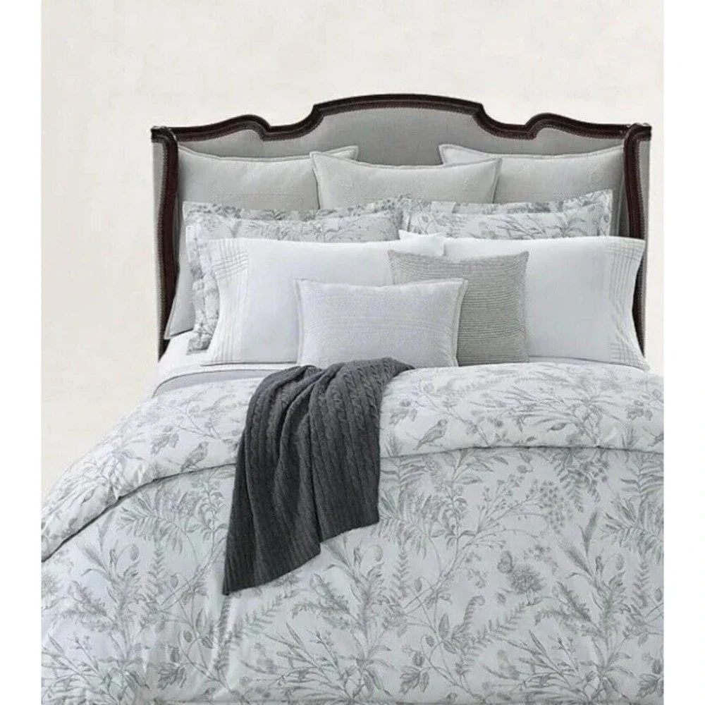 Ralph Lauren Genevieve Full/Queen Duvet Cover Grey 100% Cotton NEW
